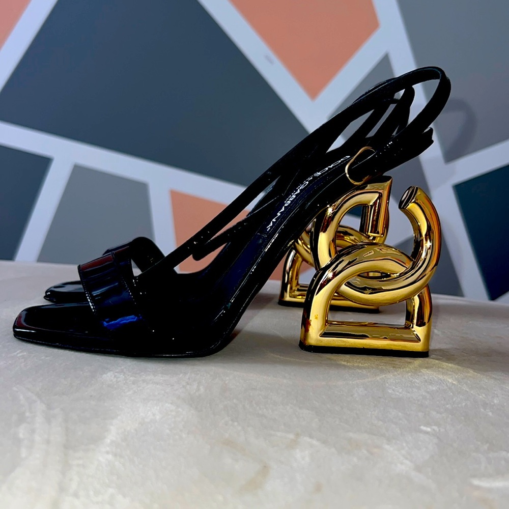 Dolce & Gabbana Black Heels with Gold Frame Accent - Size EU 40